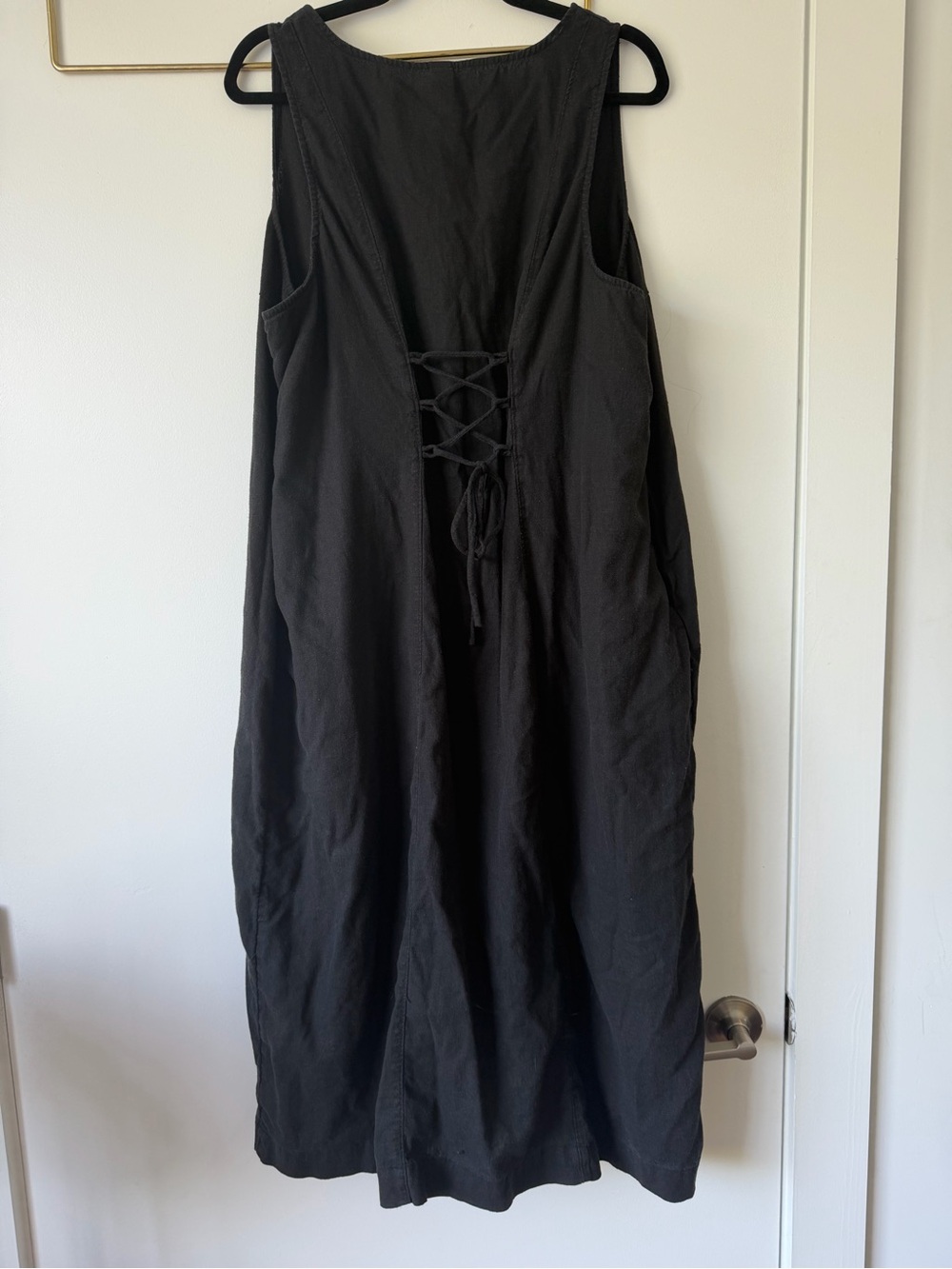 Old Navy Black Button-Front Linen Blend Midi Dress - Picture 2 of 4